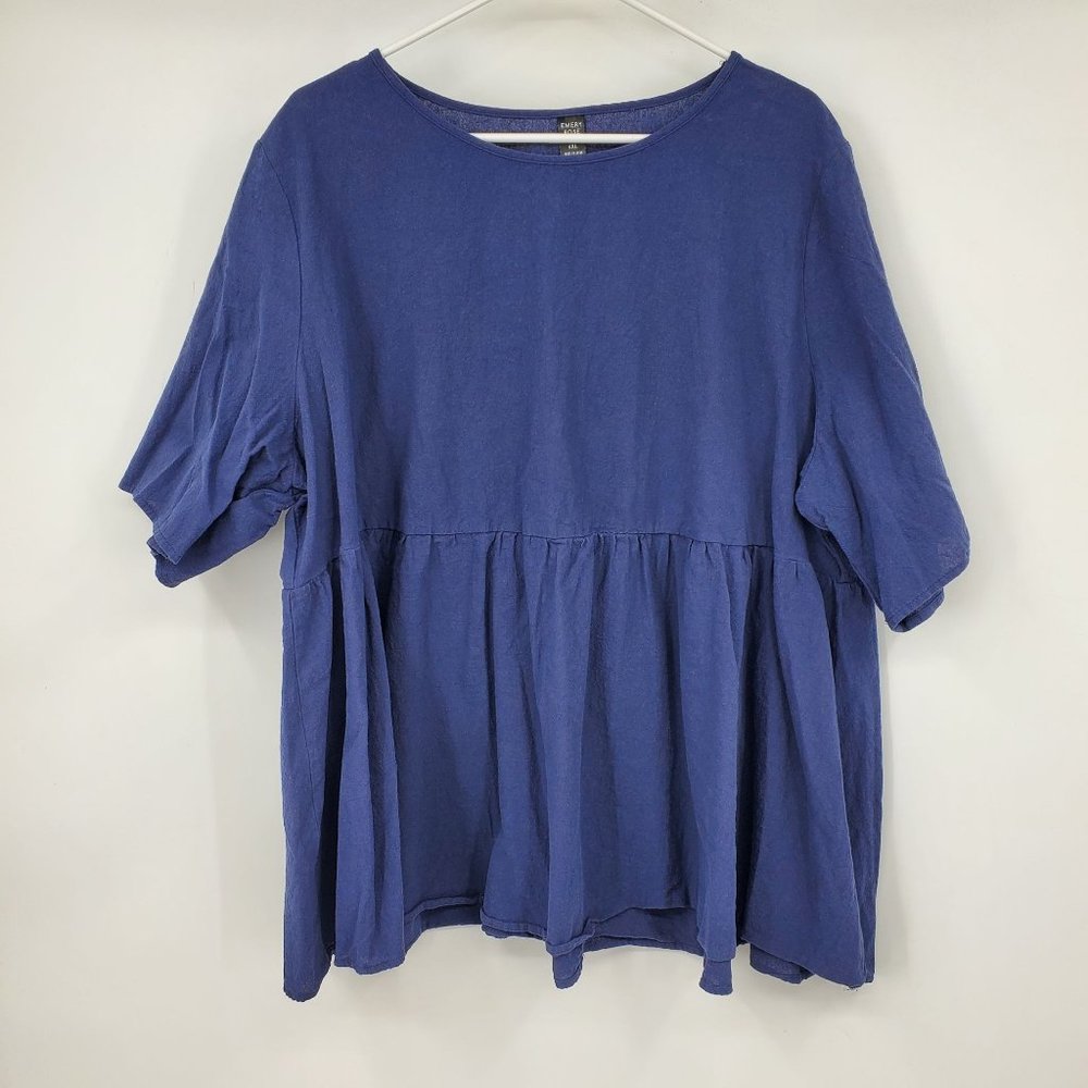 Emery Rose Blue Short Sleeve Tiered Blouse Shirt Top Size 4XL‎